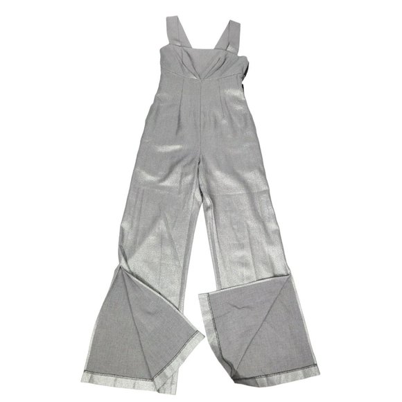 FOXIEDOX Size S SAPPHO Silver Metallic Split Wide Leg Sleeveless Jumpsuit NWT - Picture 3 of 4